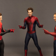 Three maskless Spider-Man standing in a triangle point at each other.